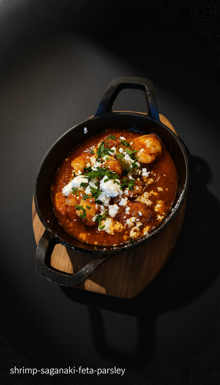 Garnelen Saganaki mit Petersilie